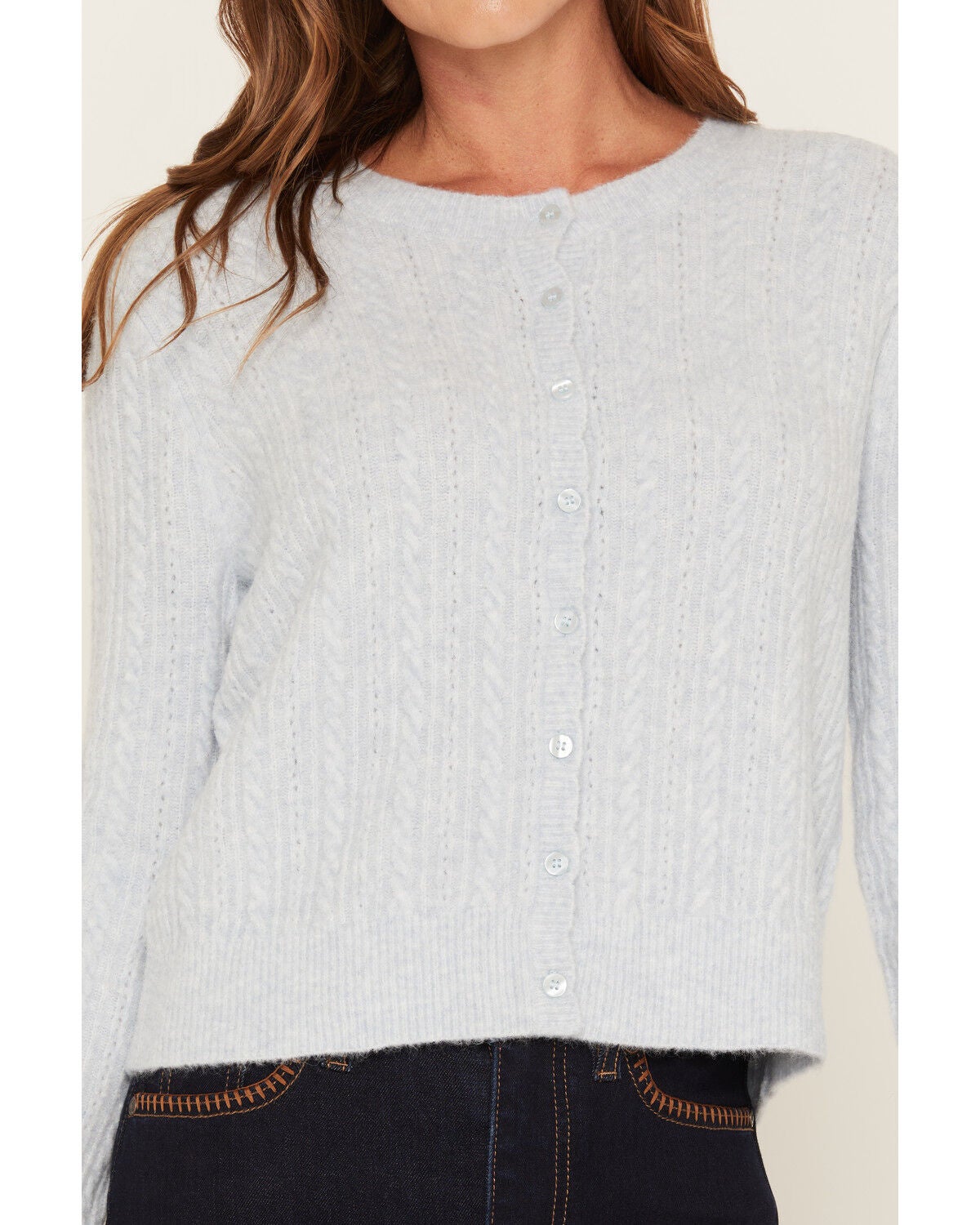 Image #3 - White Crow Women's Pointelle Cardigan, Light Blue, hi-res