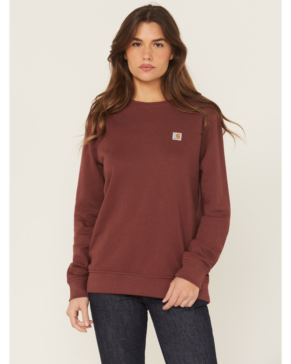 Image #1 - Carhartt Women's TENCEL™ Fiber Series Relaxed Fit Graphic Sweatshirt, Wine, hi-res