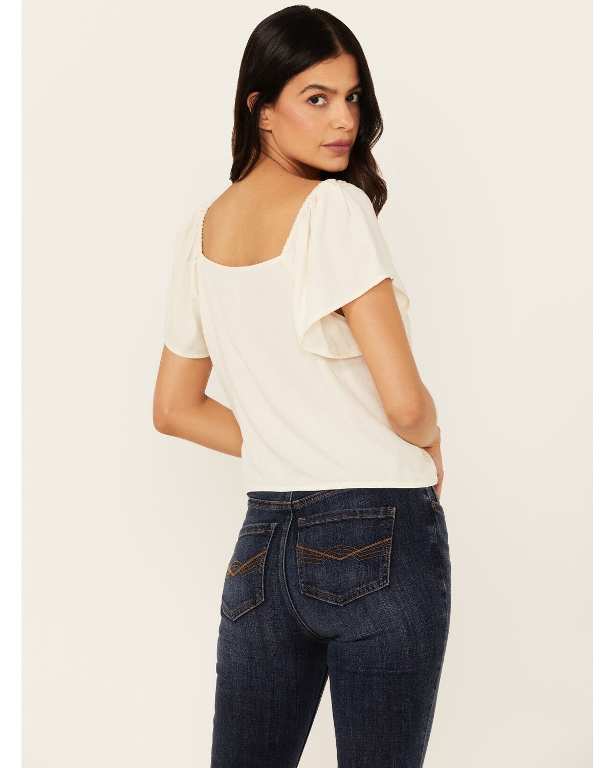 Image #4 - Idyllwind Women's Tern Flutter Sleeve Tie Front Top, Ivory, hi-res