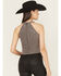 Image #4 - Blue B Women's Sleeveless Rhinestone Striped Halter Denim Top, Black, hi-res