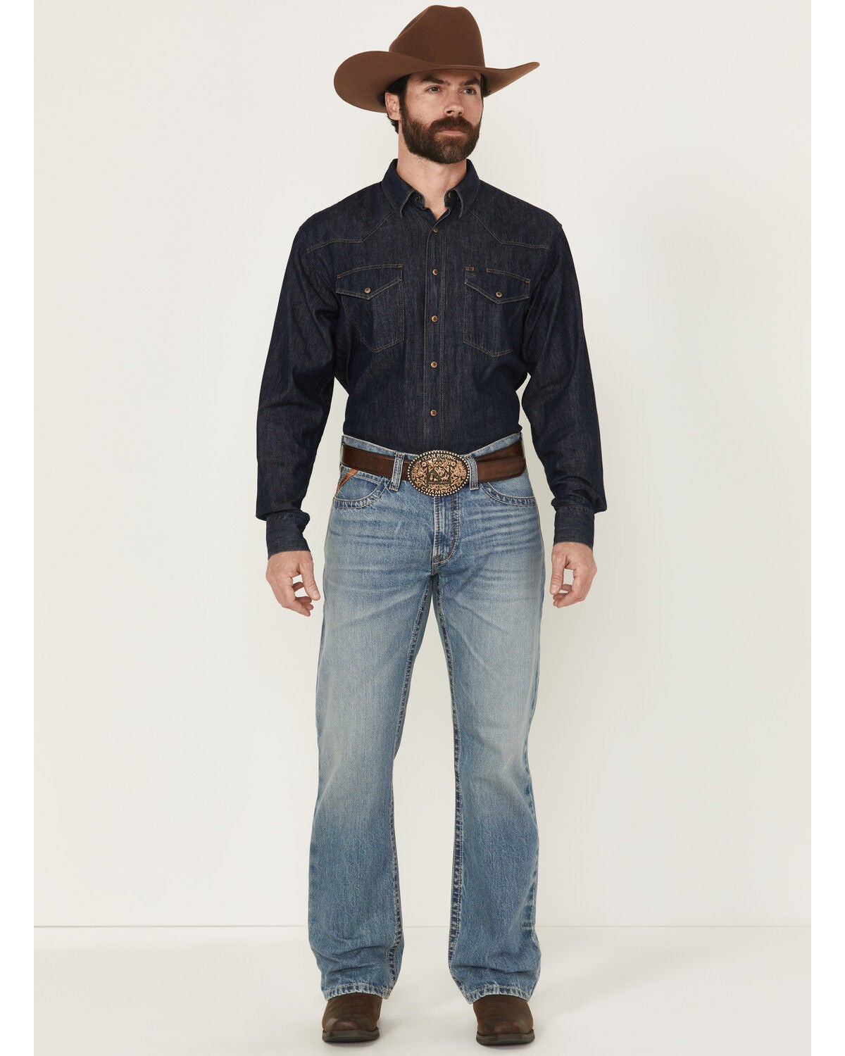 Ariat Men's M4 Corralitos Louis Light Wash Relaxed Bootcut Rigid Denim Jeans, Light Wash, hi-res