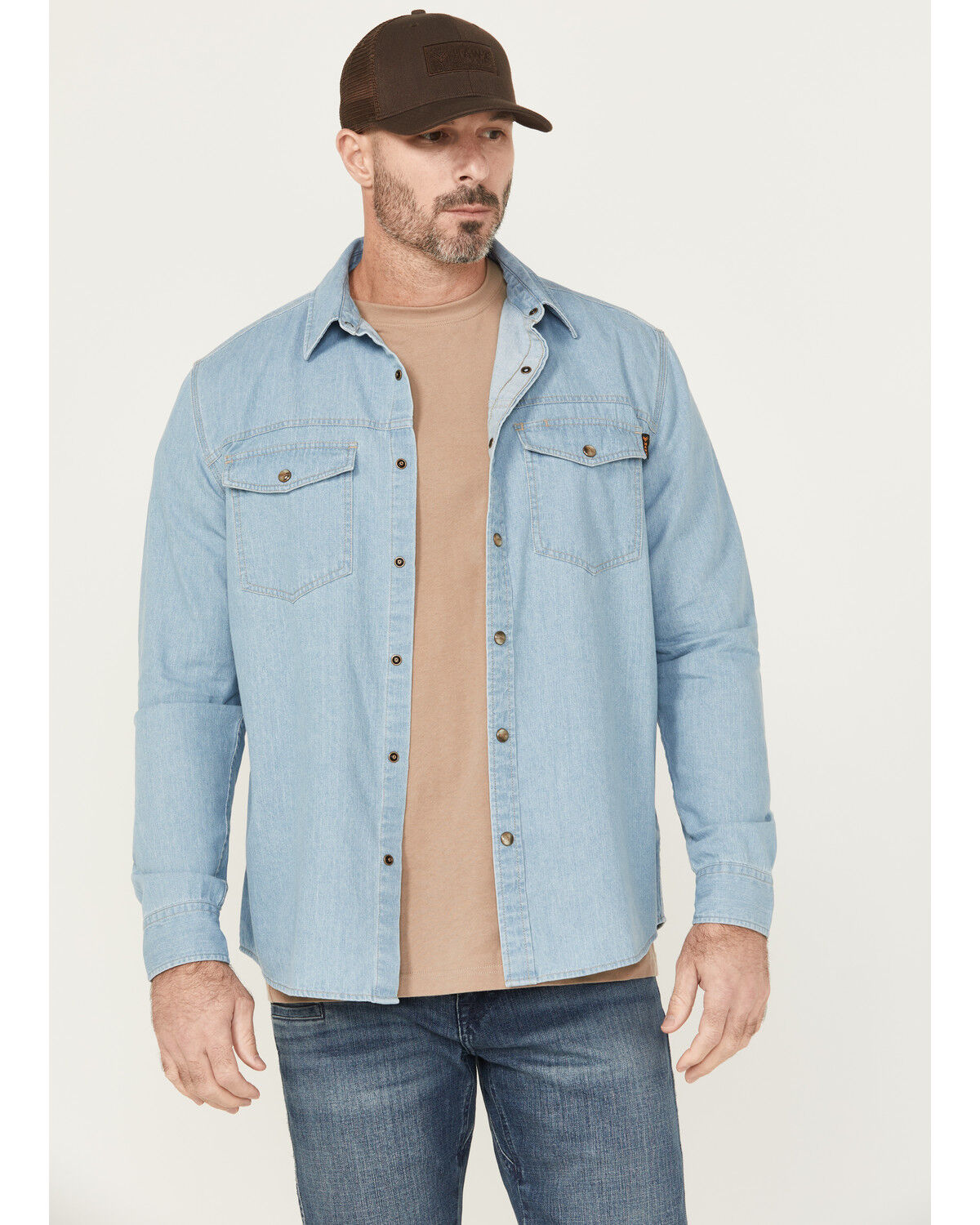 Image #1 - Hawx Men's All Out Light Wash Long Sleeve Snap Denim Work Shirt, Light Wash, hi-res