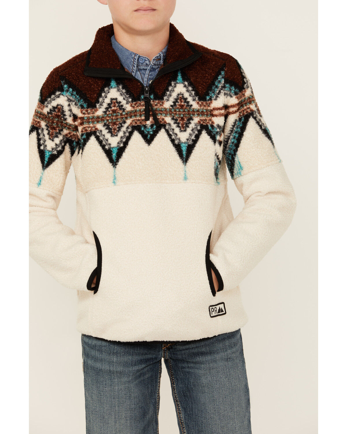 Image #3 - Powder River Outfitters Boys' Southwestern Print Sherpa Pullover, Brown, hi-res