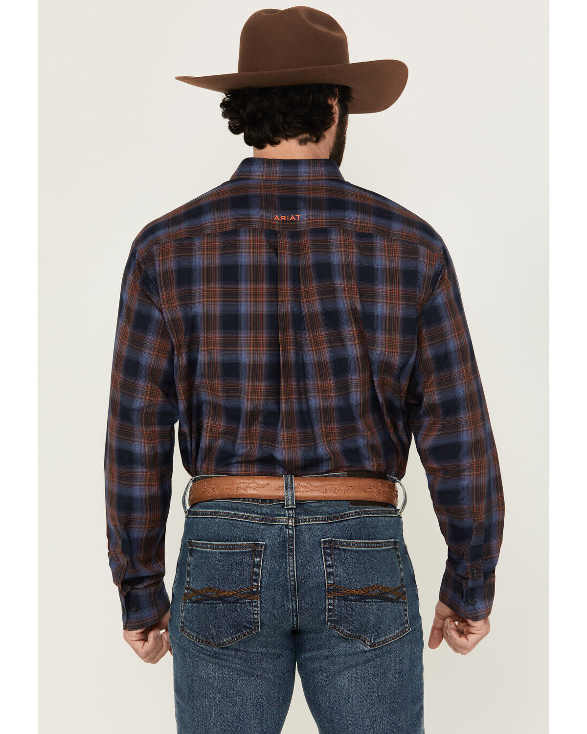 Image #4 - Ariat Men's Tyler Plaid Print Long Sleeve Button-Down Western Shirt, Navy, hi-res