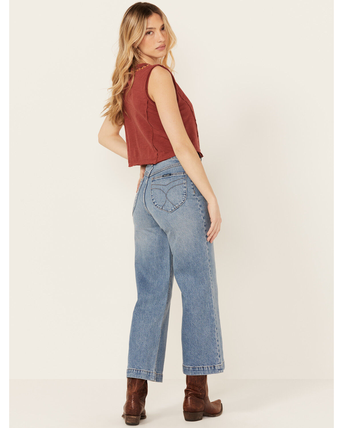 Image #3 - Rolla's Women's Boot Barn Exclusive Brad Medium Wash High Rise Sailor Wide Leg Stretch Denim Jeans, Medium Wash, hi-res