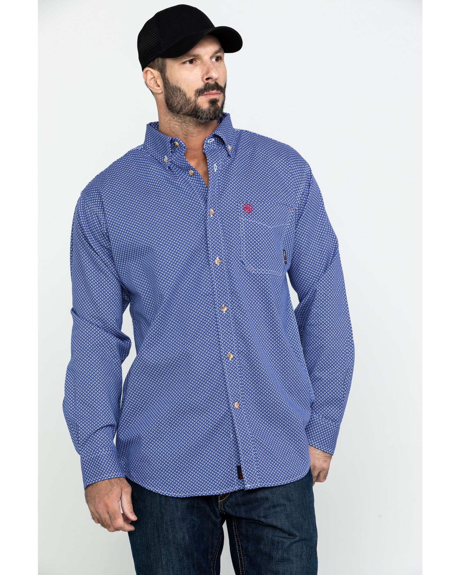 Ariat Men s FR Cobalt Print Liberty Long Sleeve Work Shirt