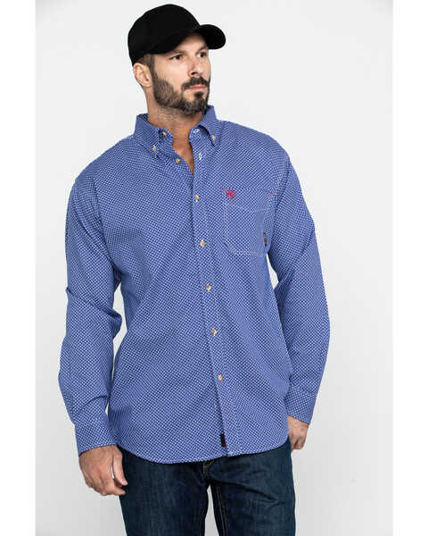 Ariat Men's FR Cobalt Print Liberty Long Sleeve Work Shirt, Blue, hi-res