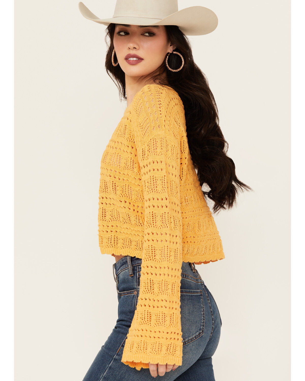 Image #2 - Beyond The Radar Women's Long Sleeve Cropped Knit Sweater, Orange, hi-res