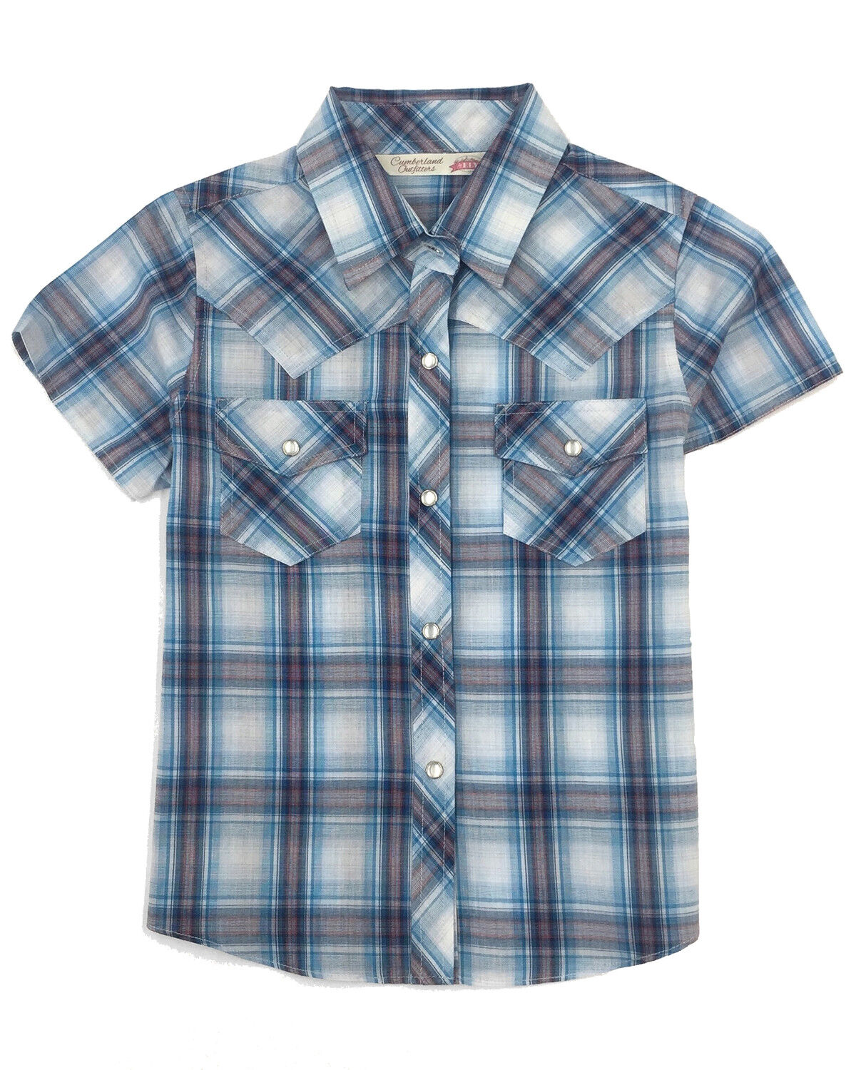 Image #1 - Cumberland Outfitters Girls' Plaid Print Snap Short Sleeve Western Shirt, , hi-res