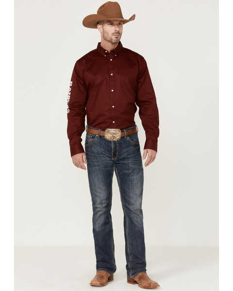Image #2 - RANK 45® Men's Performance Twill Logo Long Sleeve Button-Down Western Shirt , Burgundy, hi-res