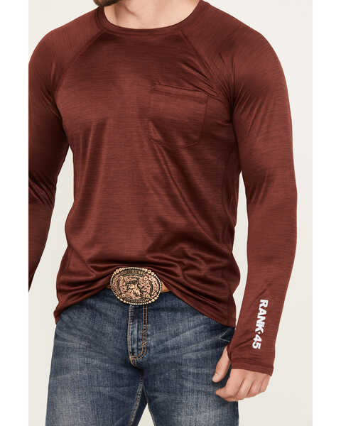 Image #3 - RANK 45® Men's Long Sleeve Performance T-Shirt, Wine, hi-res