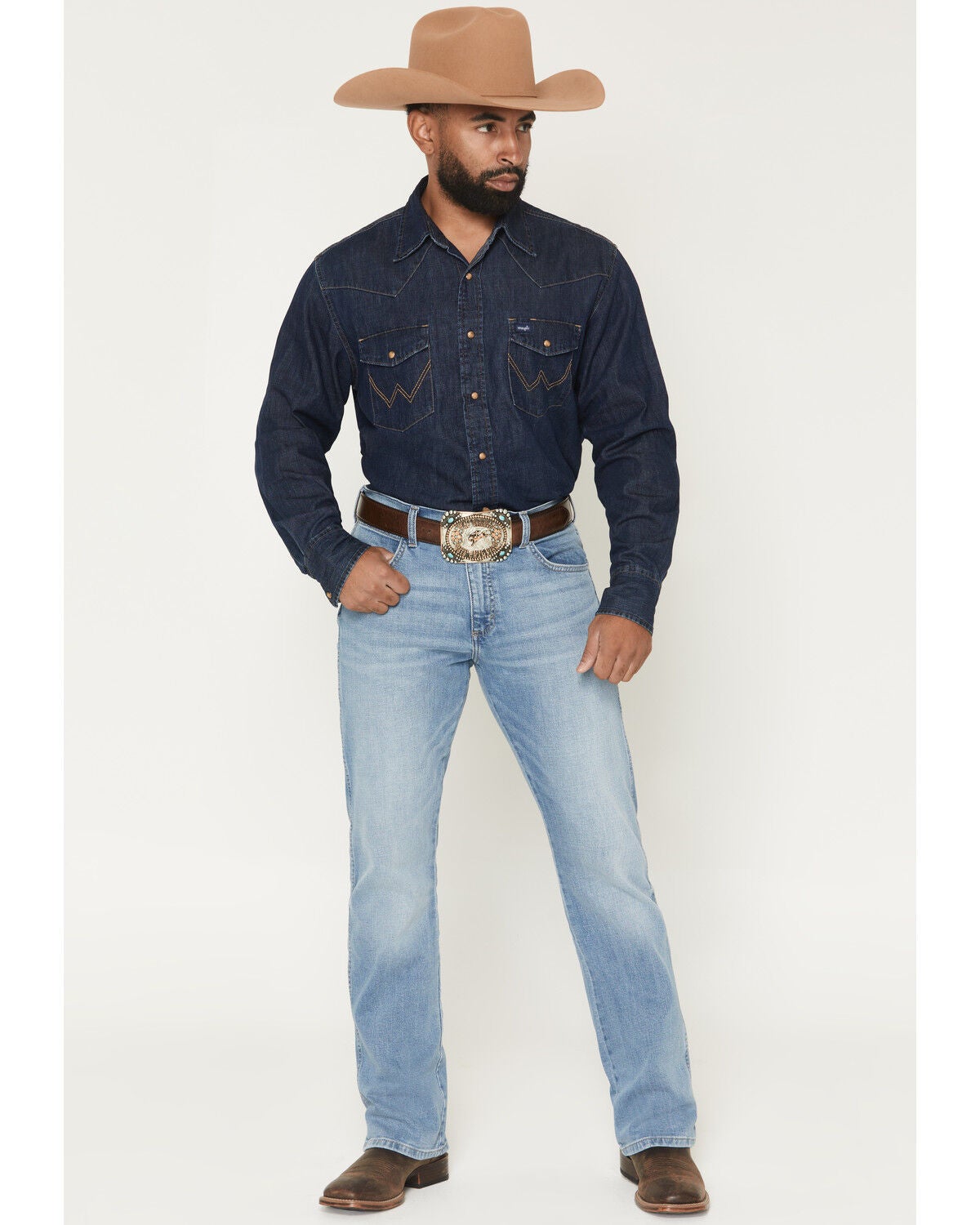 Image #1 - Wrangler Retro Men's Medium Wash Slim Bootcut Stretch Denim Jeans, Medium Wash, hi-res