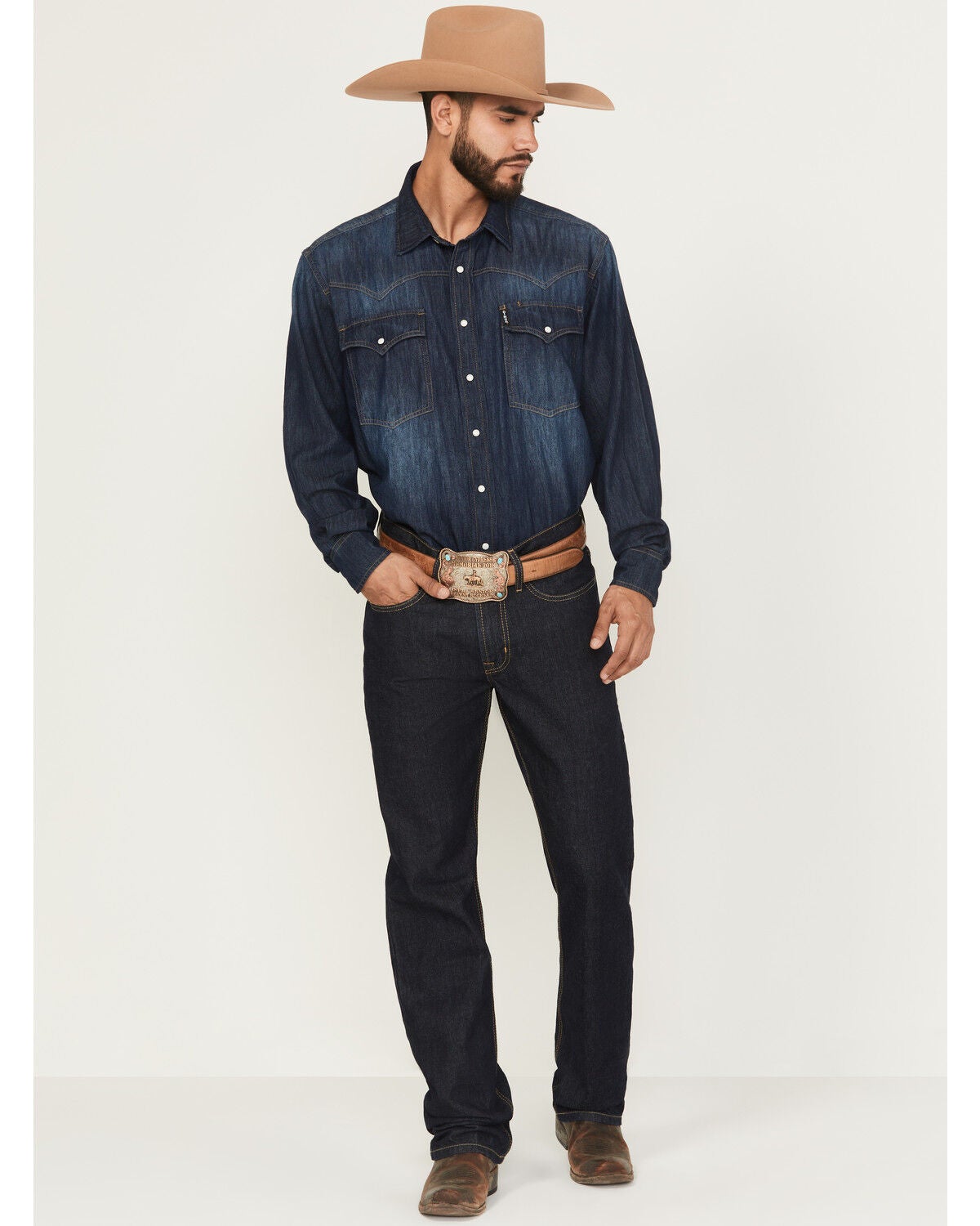 Cinch Men's White Label Dark Wash Relaxed Straight Rigid Denim Jeans, Indigo, hi-res