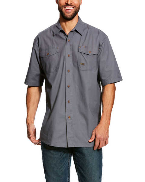 Ariat Men's Steel Rebar Made Tough Vent Short Sleeve Work Shirt , Grey, hi-res