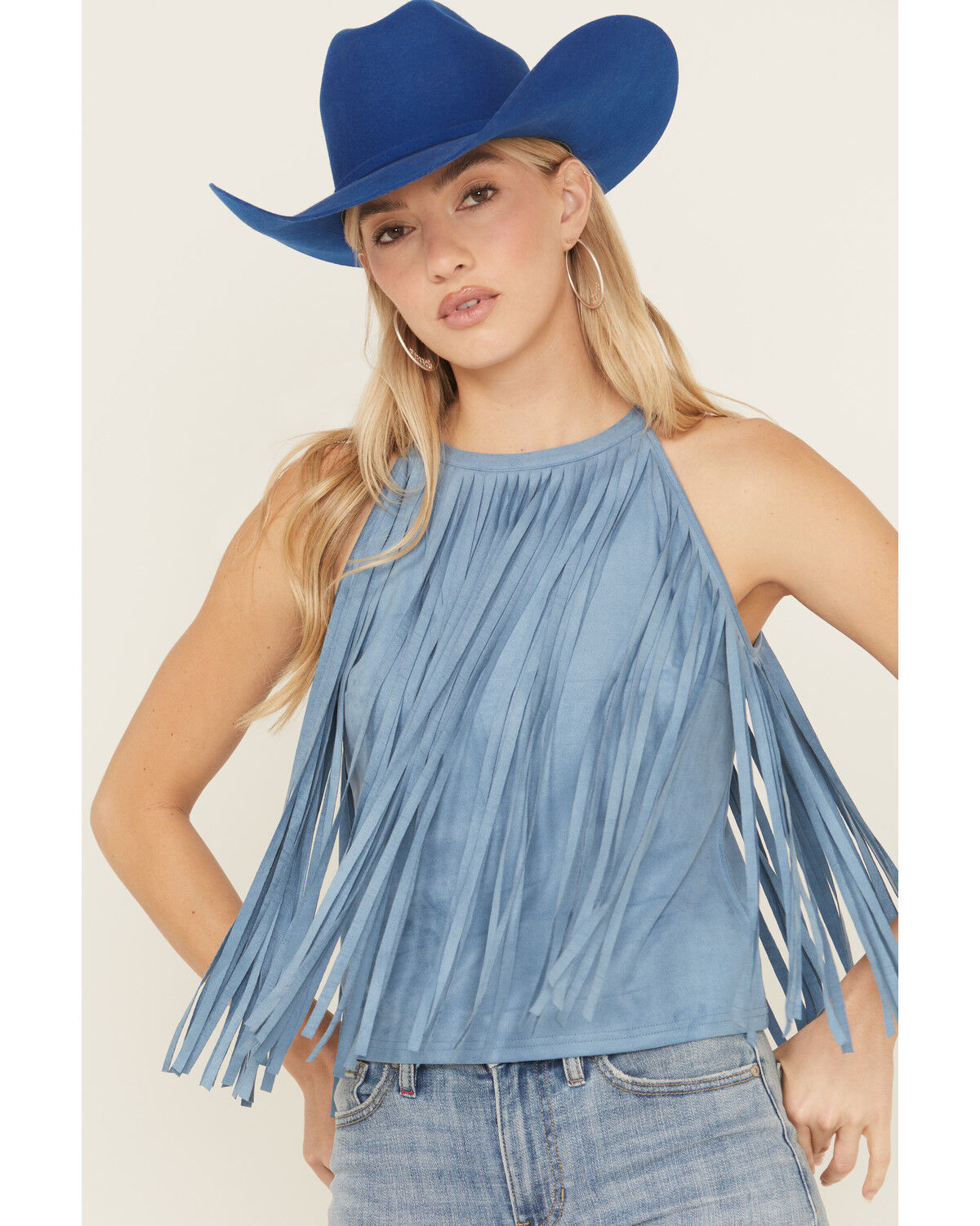 Image #2 - Idyllwind Women's Madie Faux Suede Fringe Tank, Steel Blue, hi-res