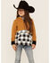 Image #1 - Ampersand Avenue Infant and Toddler's Buffalo Check 1/2 Zip Hooded Pullover, Camel, hi-res