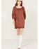 Image #1 - Angie Women's Floral Print Crochet Long Sleeve Mini Dress, Rust Copper, hi-res