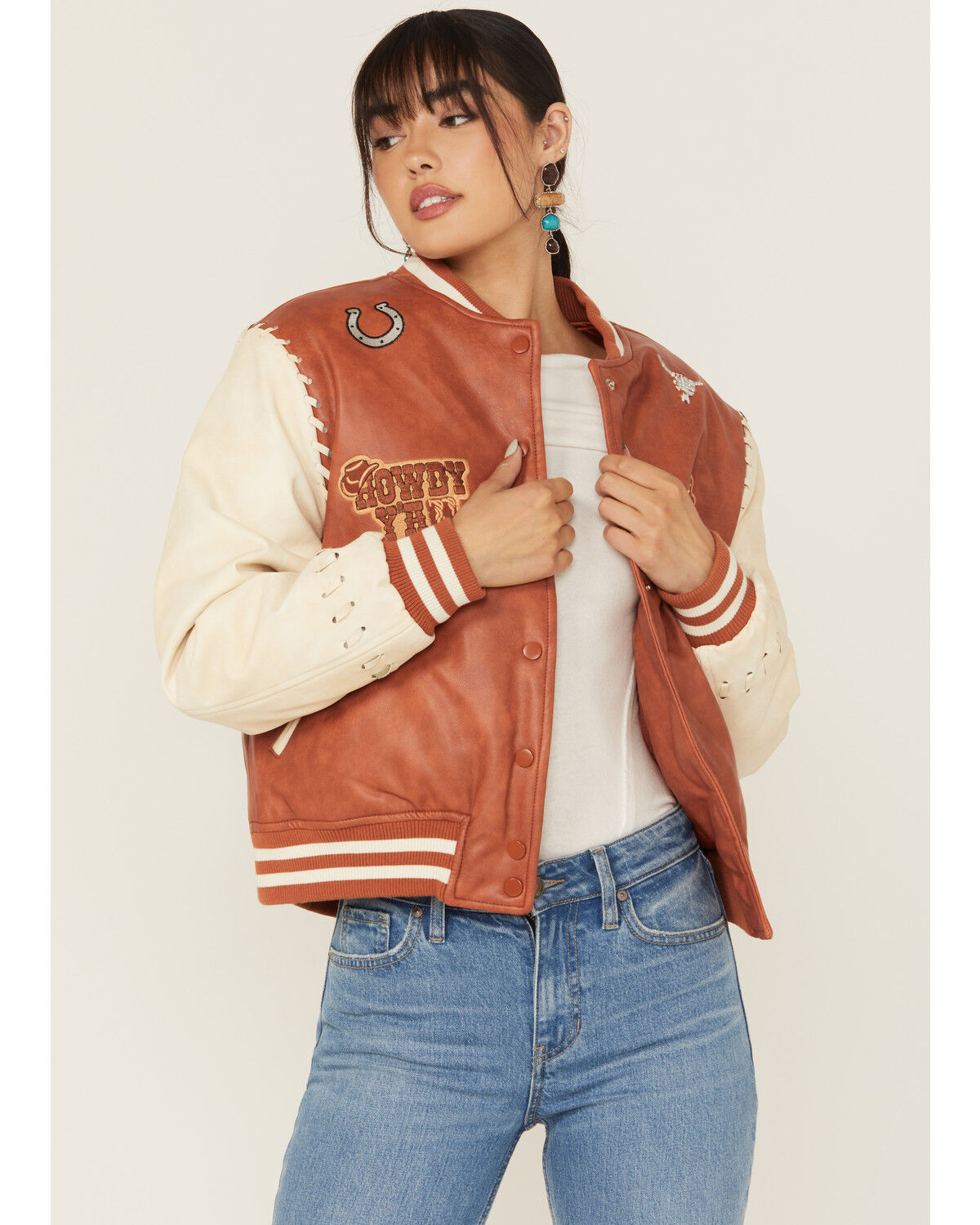 Image #2 - Blue B Women's Varsity Jacket, Brown, hi-res