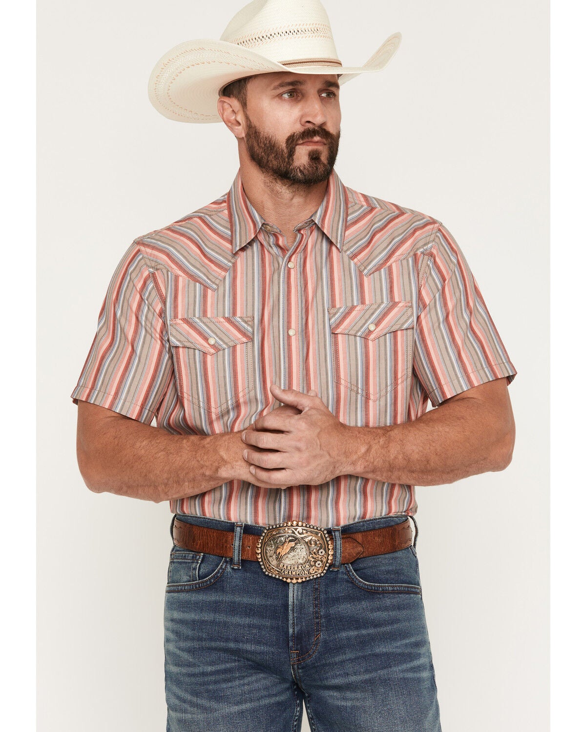 Image #1 - Cody James Men's Old Skool Striped Short Sleeve Snap Western Shirt, Multi, hi-res