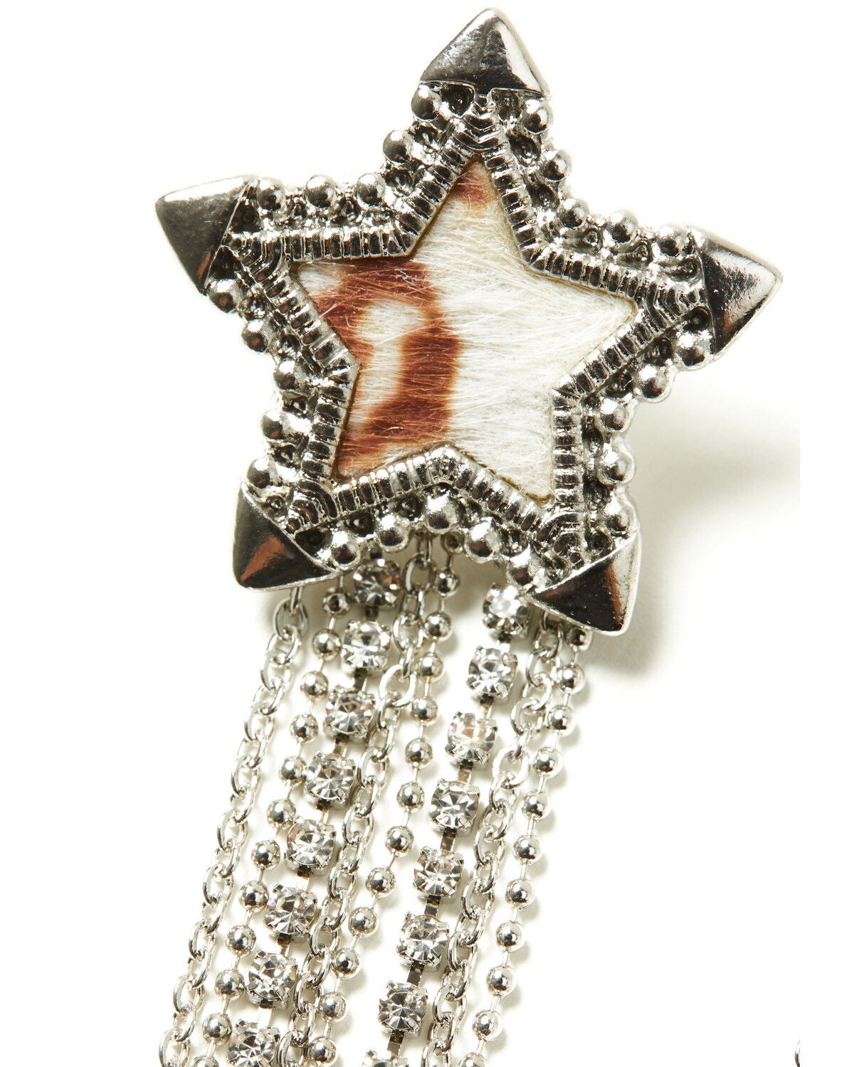 Image #2 - Shyanne Women's Star Cowhide Fringe Statement Earrings, Silver, hi-res