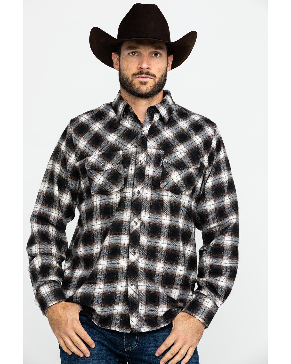 Image #1 - Outback Trading Co. Men's Rogan Performance Flannel Shirt, Brown, hi-res