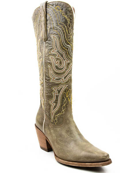 Image #1 - Dan Post Women's Vintage Embroidered Tall Western Boots - Snip Toe, Olive, hi-res