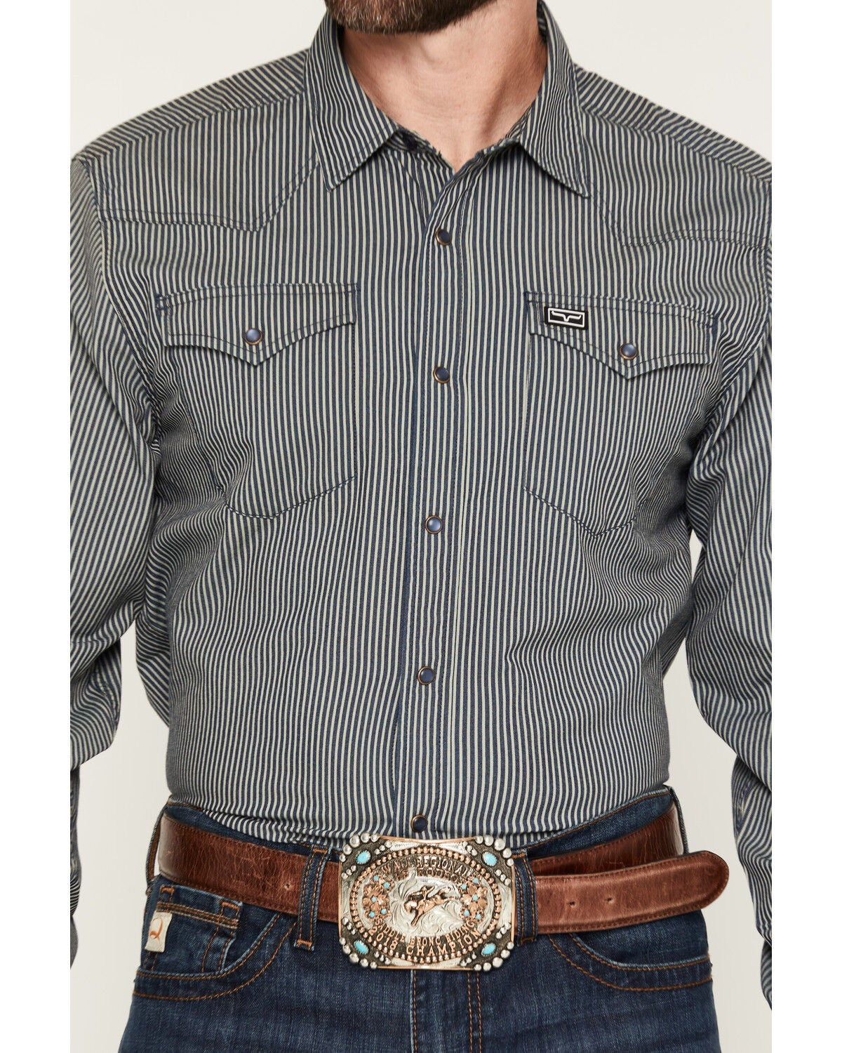 Image #3 - Kimes Ranch Men's Quentin COOLMAX&reg; Striped Print Long Sleeve Snap Stretch Western Shirt, Navy, hi-res
