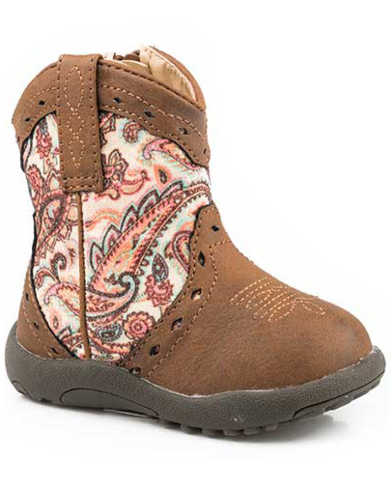 Image #1 - Roper Toddler Girls' Glitter Geo Print Western Boots - Round Toe, Brown, hi-res