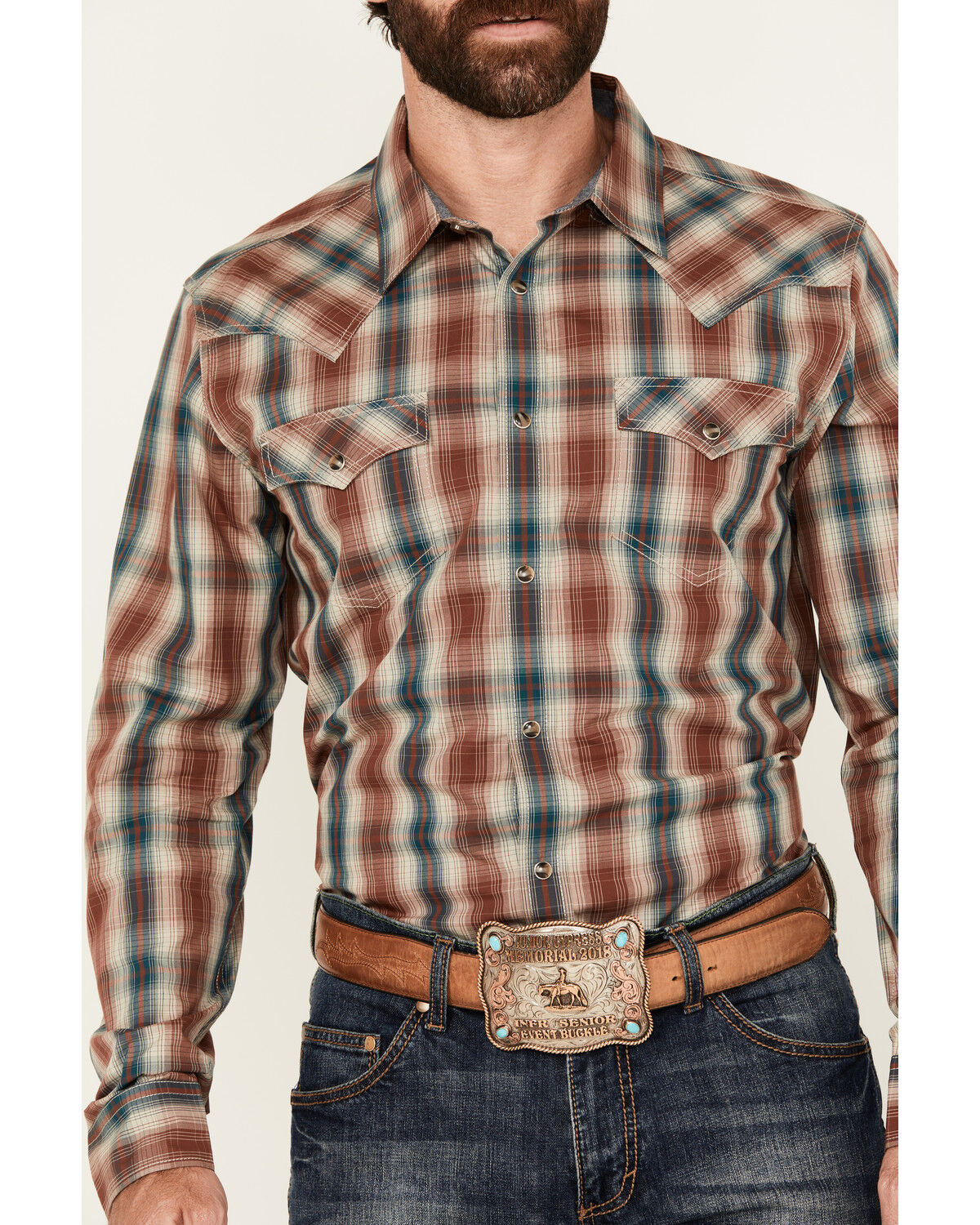 Image #3 - Cody James Men's Ricardo Plaid Print Long Sleeve Snap Western Shirt, Tan, hi-res