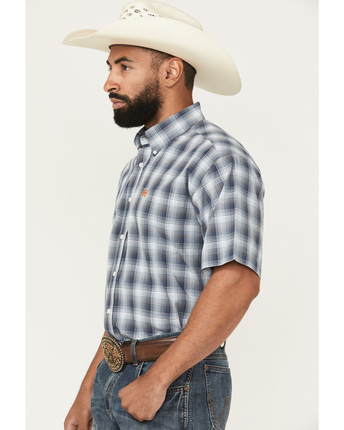 Image #2 - Cinch Men's Plaid Print Short Sleeve Button-Down Western Shirt, Multi, hi-res