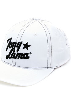 Tony Lama Men's White Embroidered Logo Solid Back Ball Cap, White, hi-res