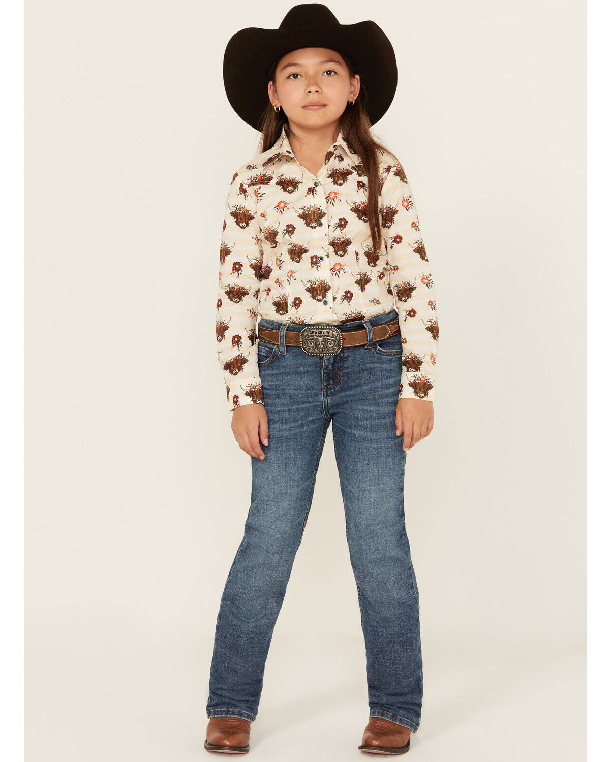 Image #1 - Wrangler Girls' Hanna Dark Wash Bootcut Stretch Denim Jeans, Dark Wash, hi-res