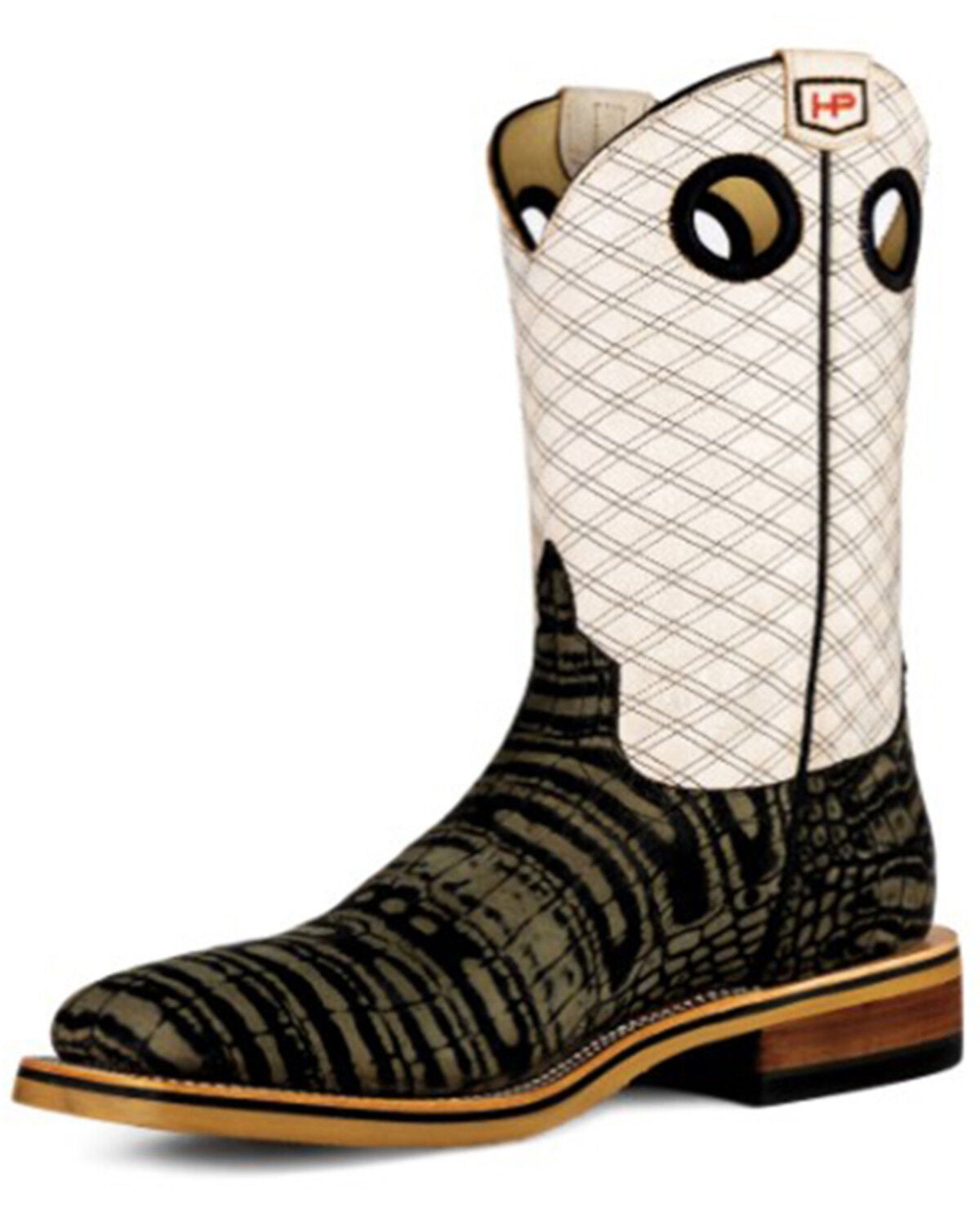 Horse Power Men's Vintage Caiman Print Western Work Boots - Steel Toe, Grey, hi-res