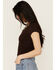 Image #2 - Shyanne Women's Floral Jacquard Short Sleeve Top, Chocolate, hi-res
