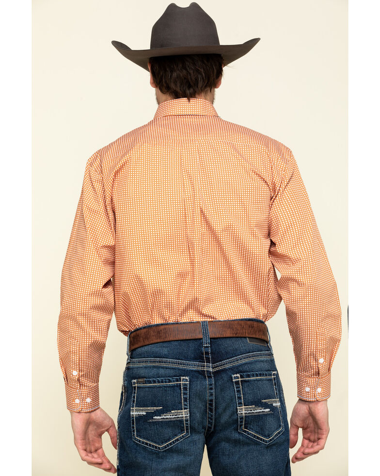 Rough Stock By Panhandle Men's Arden Geo Print Long Sleeve Western Shirt , Orange, hi-res