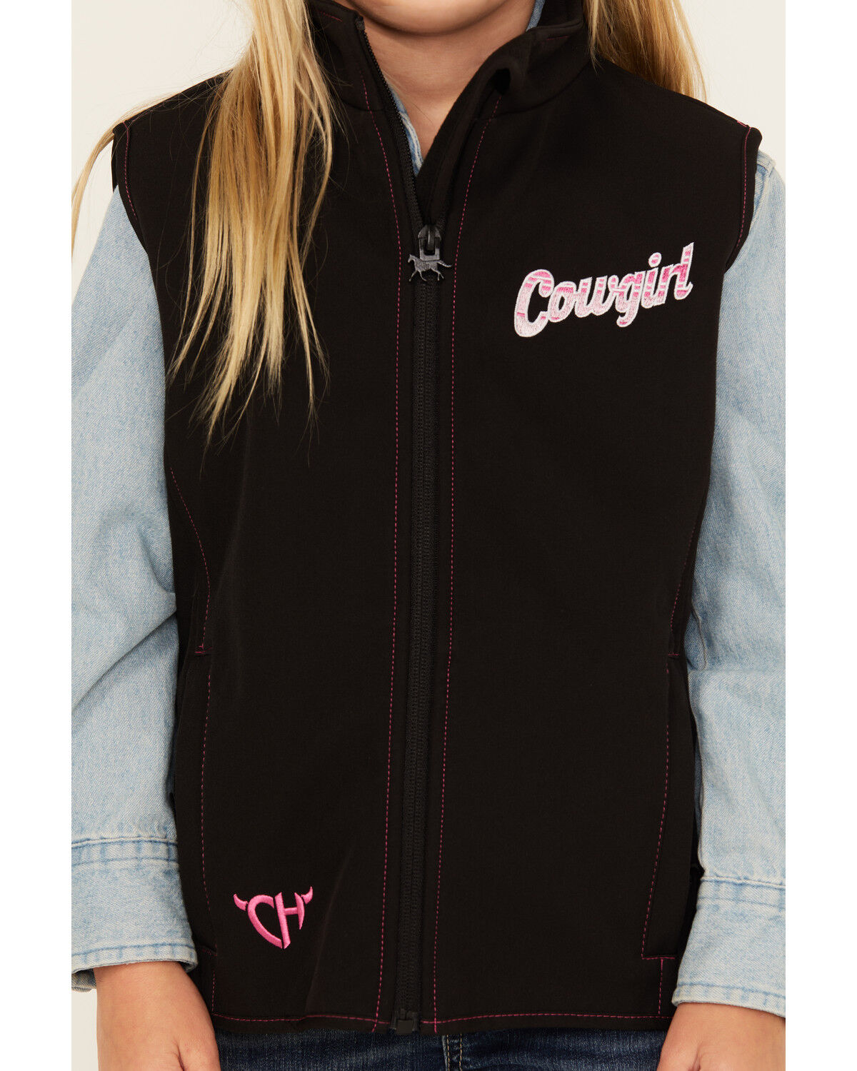 Image #3 - Cowgirl Hardware Girls' Sassy Cowgirls Vest, Black, hi-res