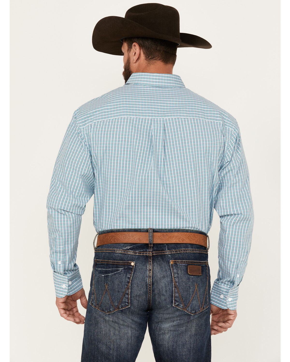 Image #4 - George Strait by Wrangler Men's Plaid Print Long Sleeve Button-Down Western Shirt - Big, Aqua, hi-res