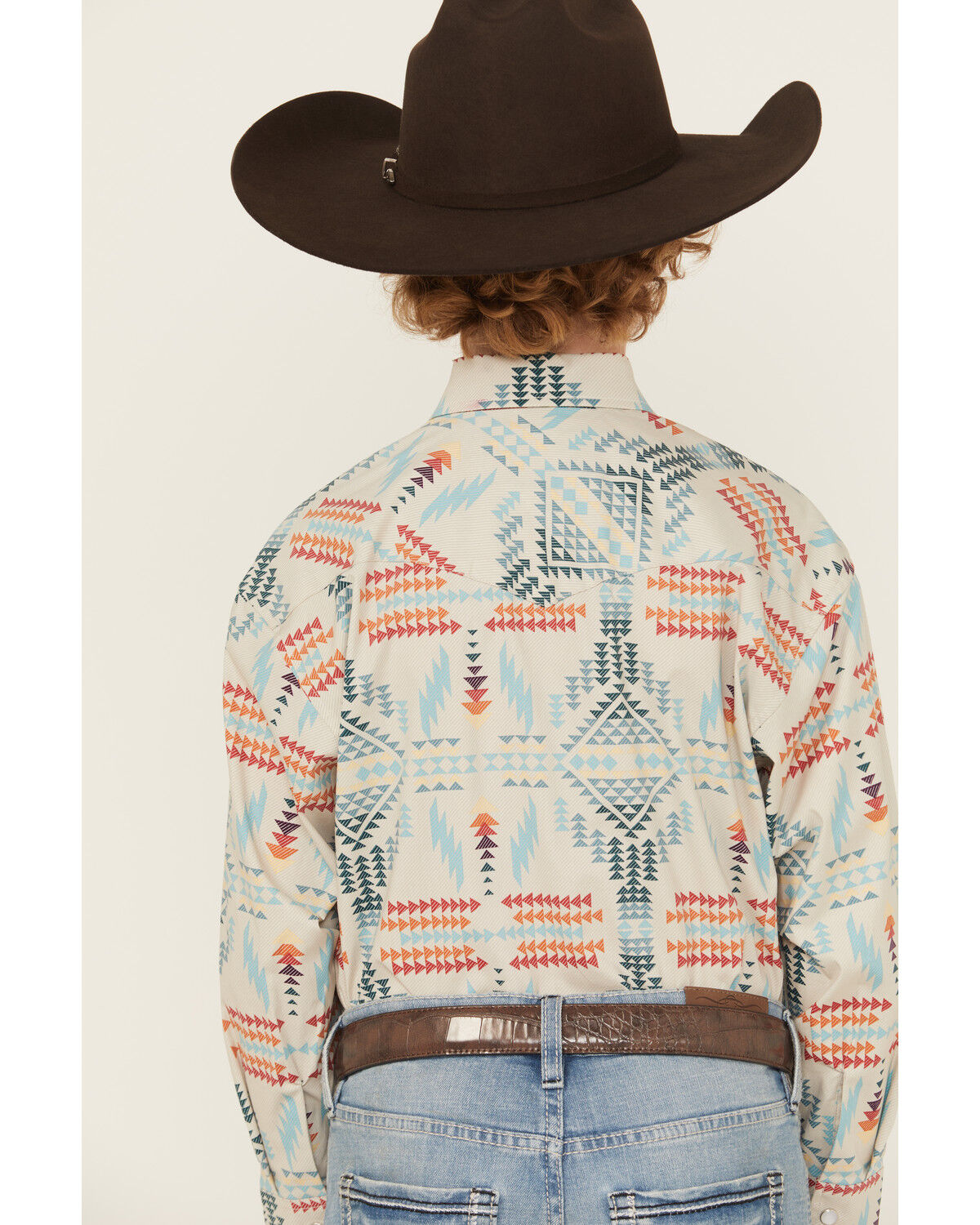 Image #4 - Rock & Roll Denim Boys' Southwestern Print Long Sleeve Pearl Snap Stretch Western Shirt, Ivory, hi-res
