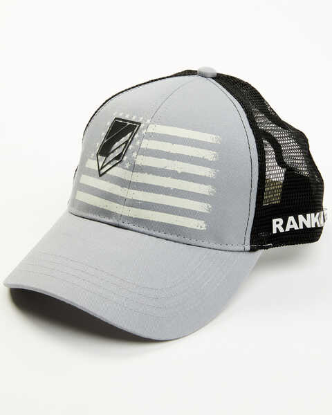 RANK 45 Men's Rubber Logo Flag Patch Mesh-Back Ball Cap, Black, hi-res
