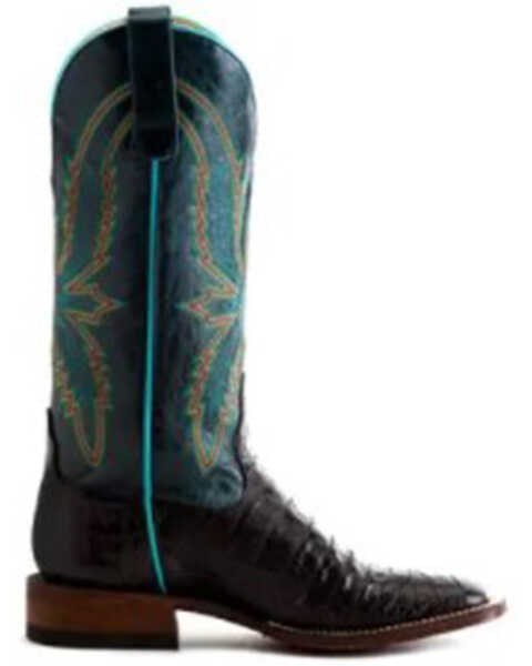 Image #2 - Macie Bean Women's Bite In Shining Armor Caiman Print Leather Western Boot - Broad Square Toe , Blue, hi-res
