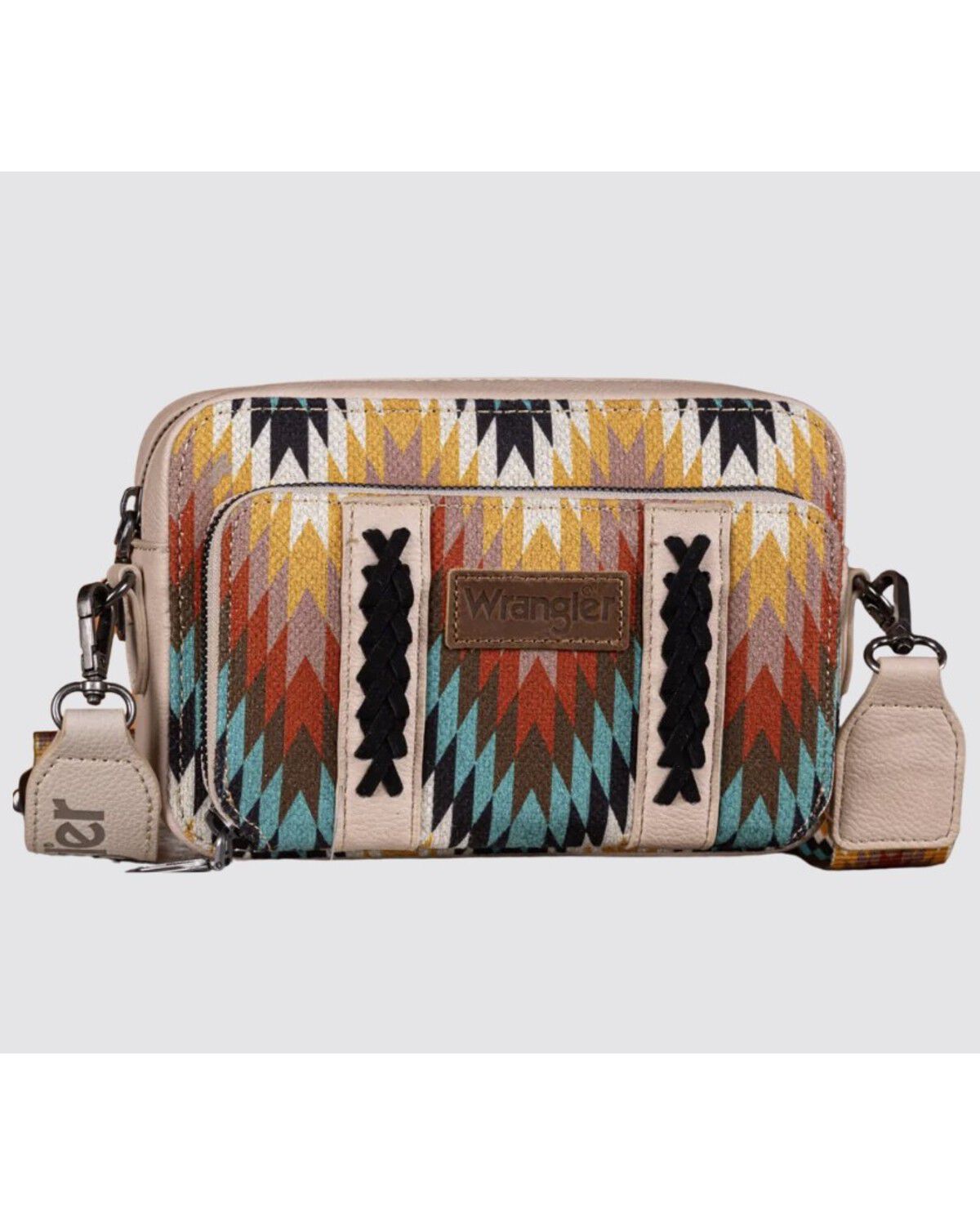 Wrangler Women's Southwestern Print Dual Sided Crossbody Purse with Wallet Compartment, Tan, hi-res