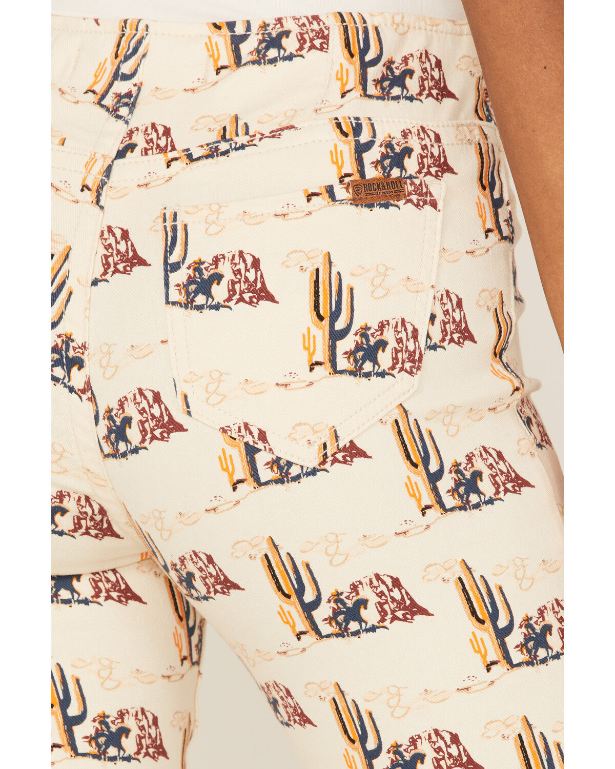 Image #4 - Rock & Roll Denim Women's Desert Cactus Print High Rise Flare Jeans, Tan, hi-res