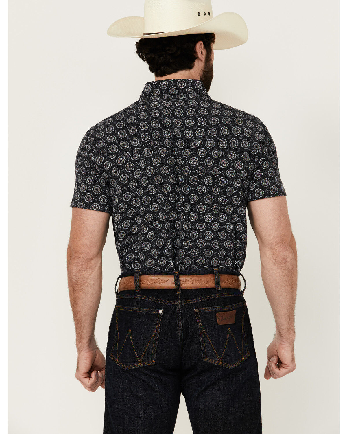 Image #4 - Panhandle Men's Medallion Print Short Sleeve Snap Performance Stretch Western Shirt, , hi-res