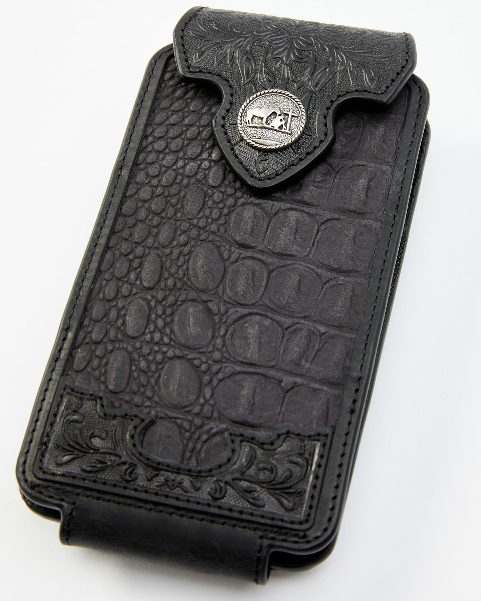 Image #1 - Cody James Men's Crocodile Embossed Cell Phone Case, Black, hi-res