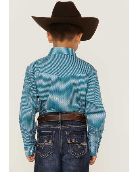 Image #4 - Roper Boys' Geo Stripe Print Long Sleeve Pearl Snap Stretch Western Shirt, Sage, hi-res