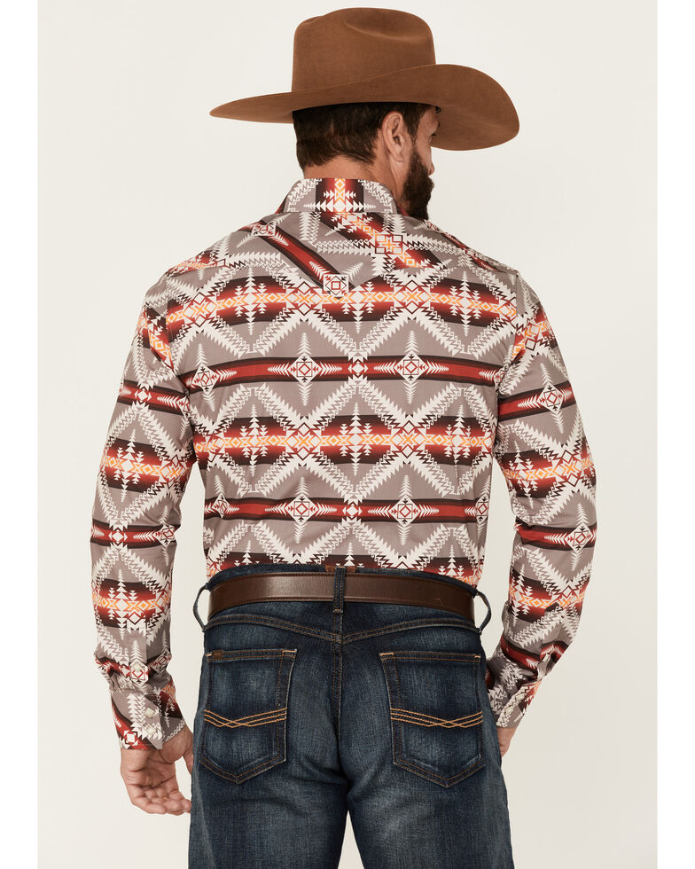Dale Brisby Men's Brown Southwestern Stripe Long Sleeve Snap Western Shirt , Brown, hi-res