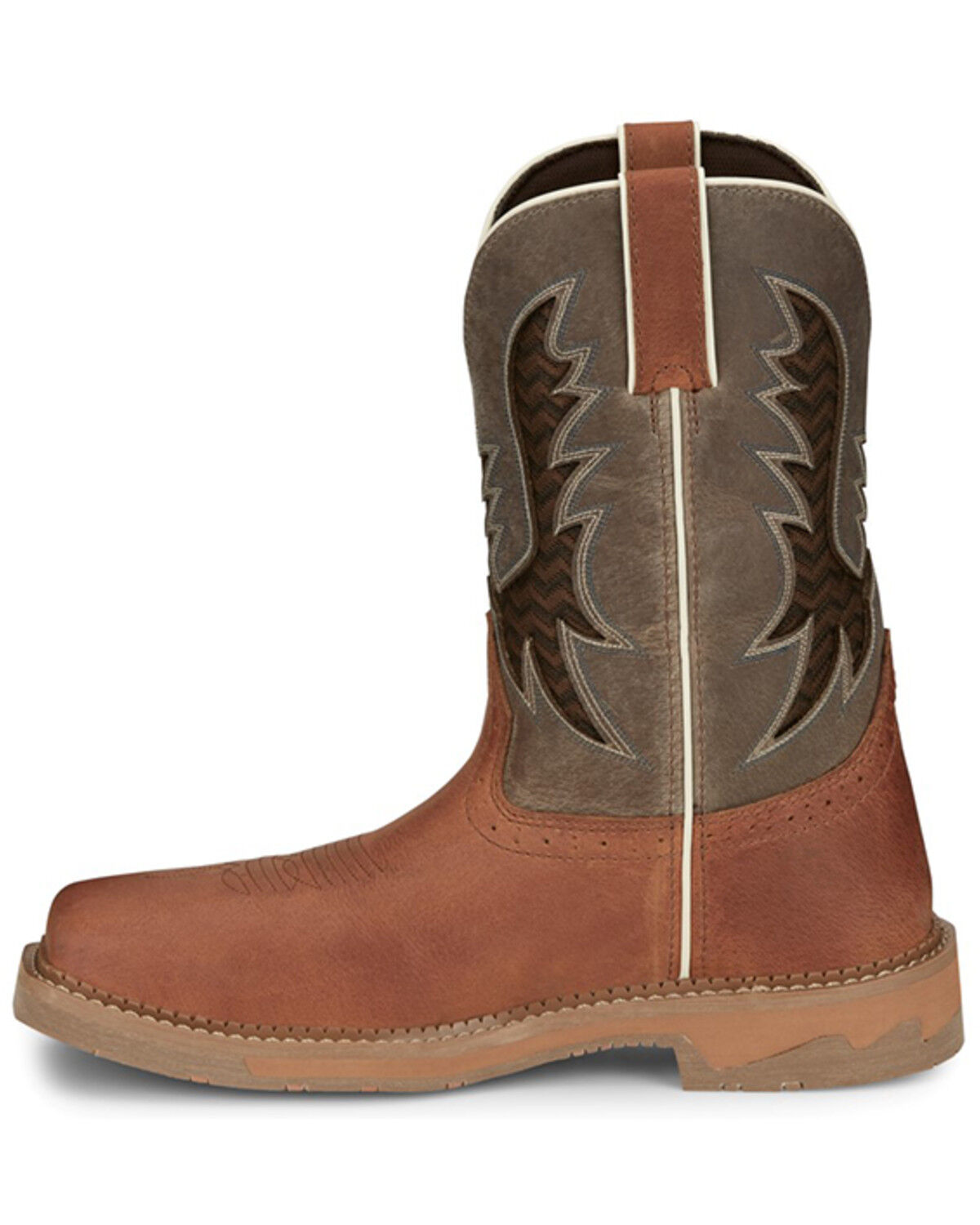 Image #3 - Justin Men's Bolt Redwood Pull On Soft Work Boots - Square Toe, Brown, hi-res