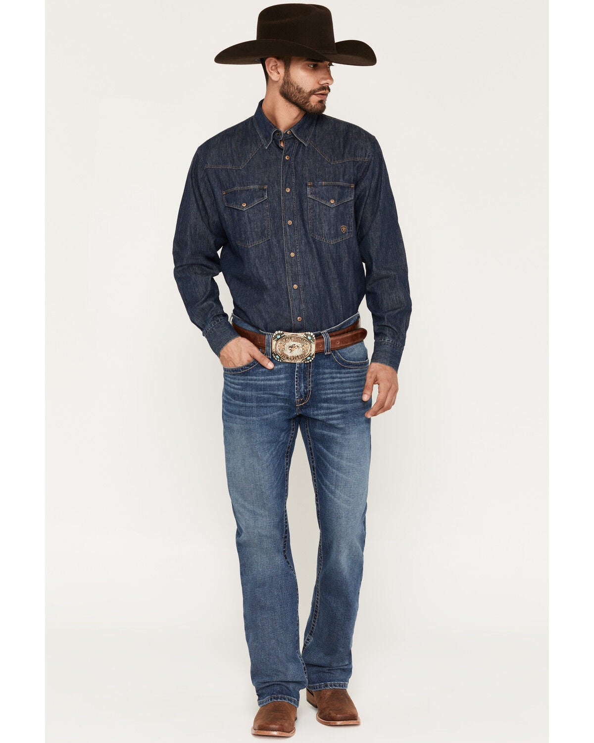 Image #1 - Ariat Men's M4 Heath Thornton Medium Wash Relaxed Bootcut Stretch Denim Jeans - Big, Medium Wash, hi-res