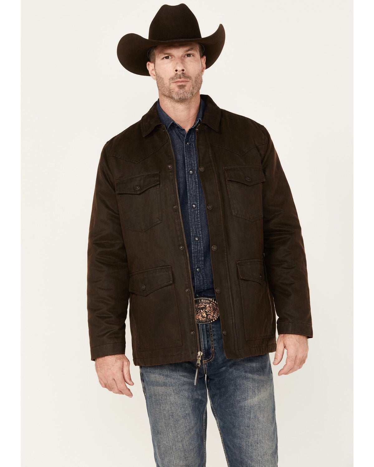 Cody James Men's Oilskin Snap Heavy Jacket, Brown, hi-res