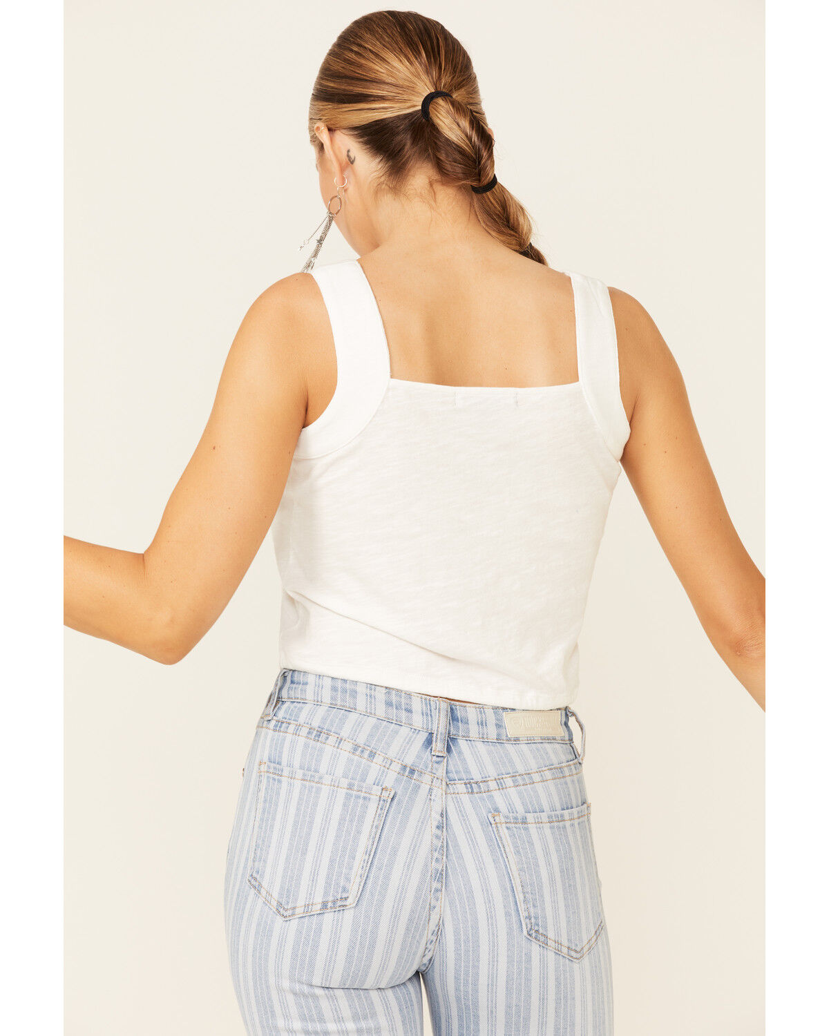 Image #4 - Rock & Roll Denim Women's Lace Insert Crop Tank Top, White, hi-res